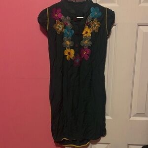 Floral Embroidered Black Dress